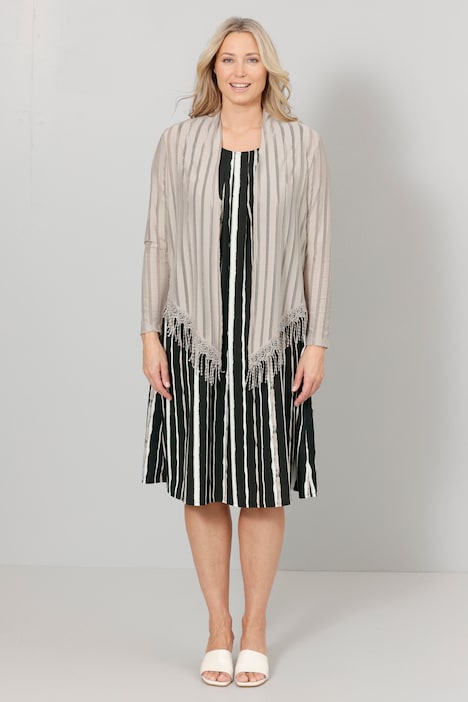 Shirtjacke, Straight Fit, V-Ausschnitt, Fransensaum