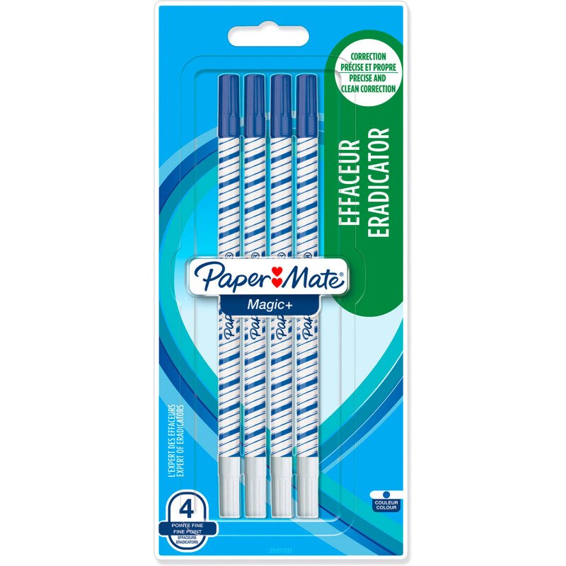 Effaceur réécriveur pointe fine Paper Mate Magic Plus - Blister de 4