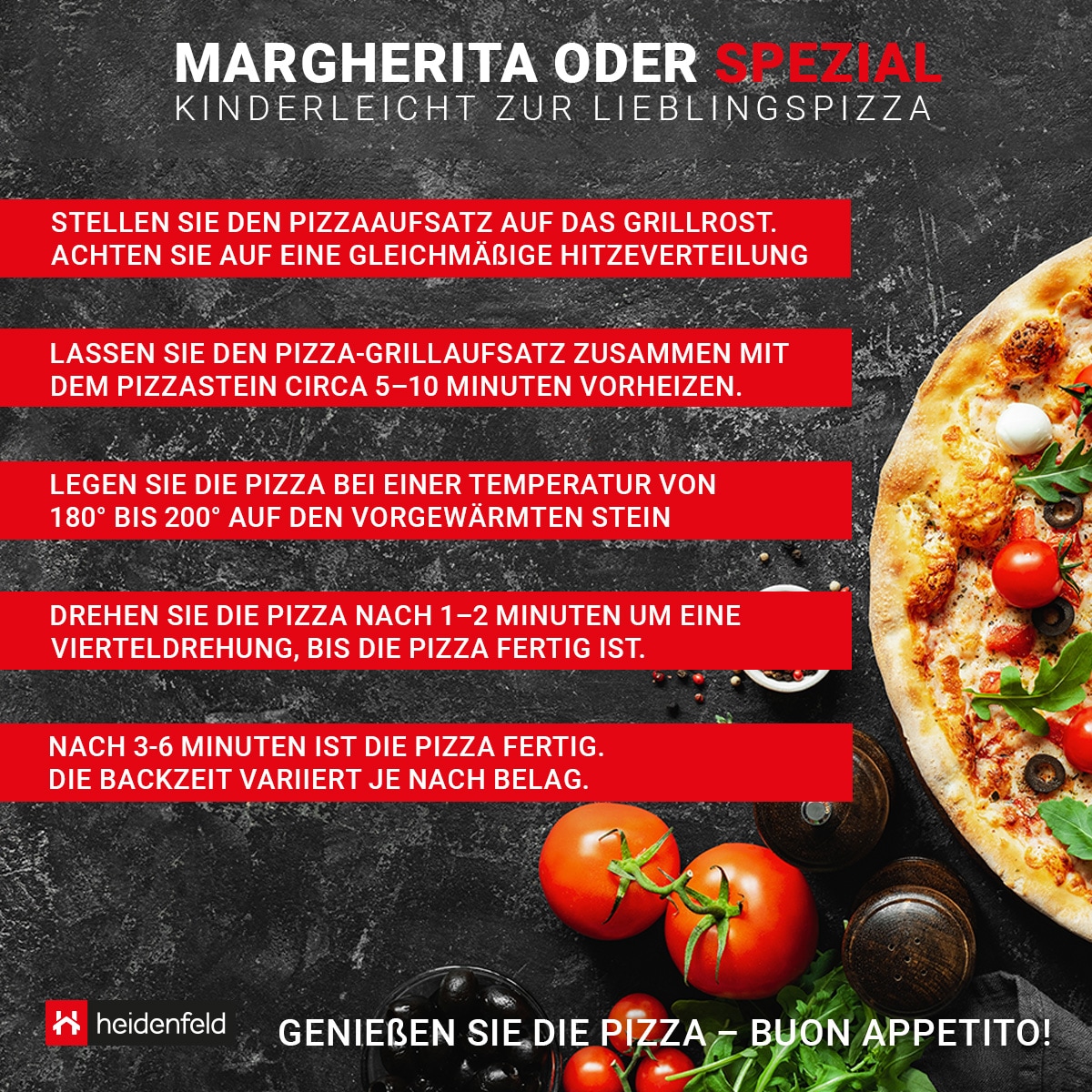 Heidenfeld Pizzaaufsatz Roma für Gasgrill und Holzkohlegrill, Edelstahl, mit Thermometer und Pizzastein