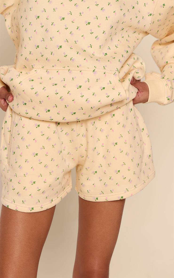 Butter Yellow Short En Molleton De Coton À Imprimé Fleuri Ditsy