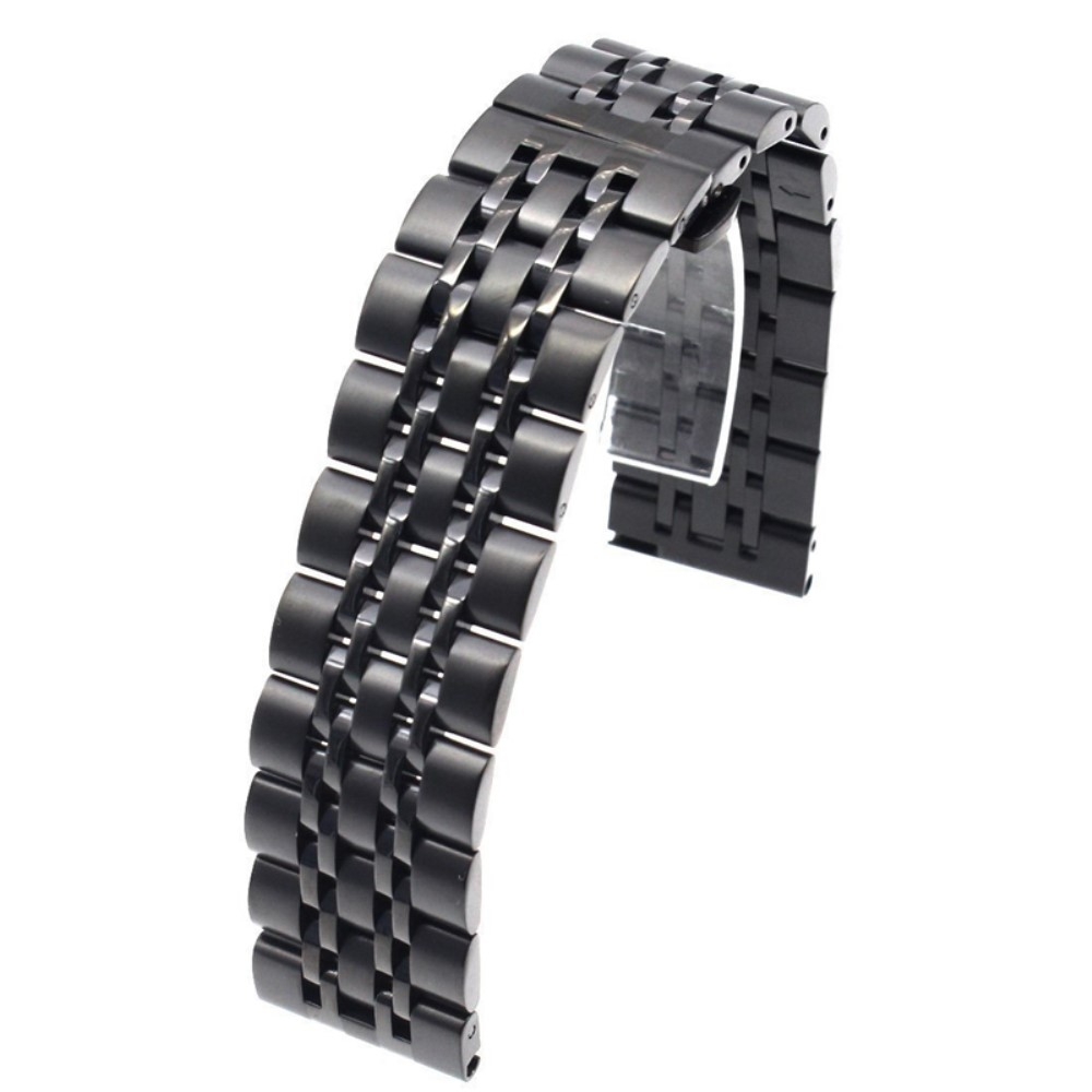 Klassisches Edelstahl Uhrenarmband mit Butterfly-Verschluss (Stegbreite: 22 mm) - Schwarz