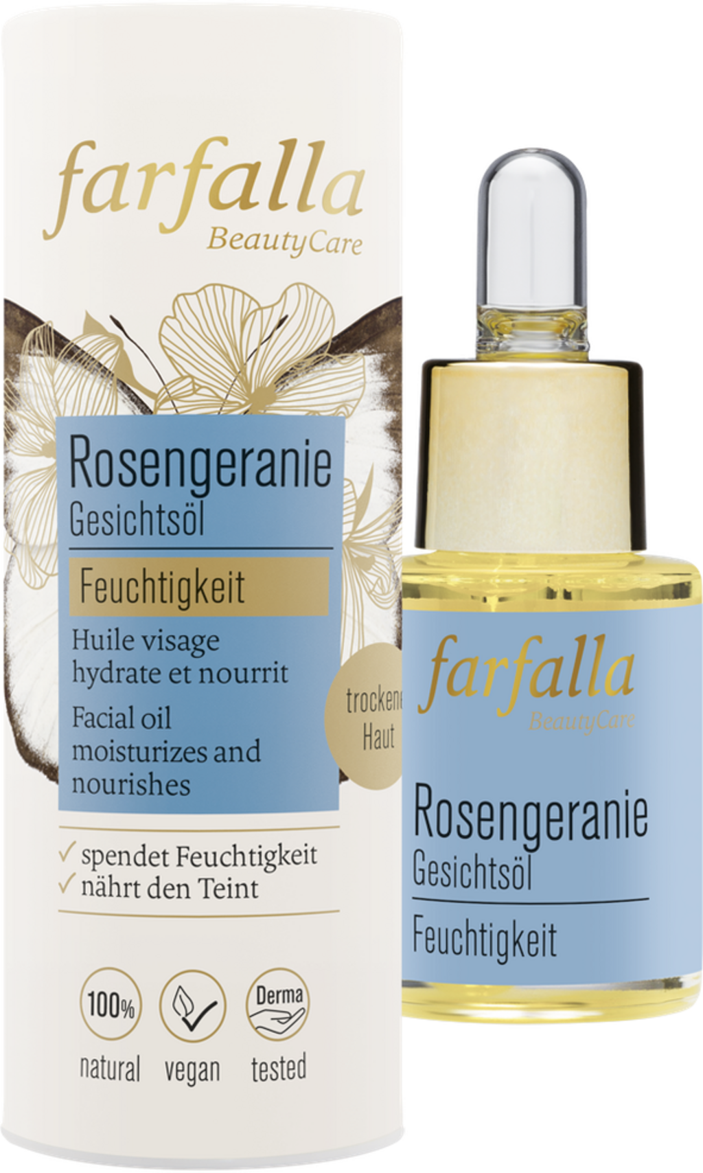 farfalla  Feuchtigkeitsspendendes Gesichtsöl Rosengeranie, 15 ml