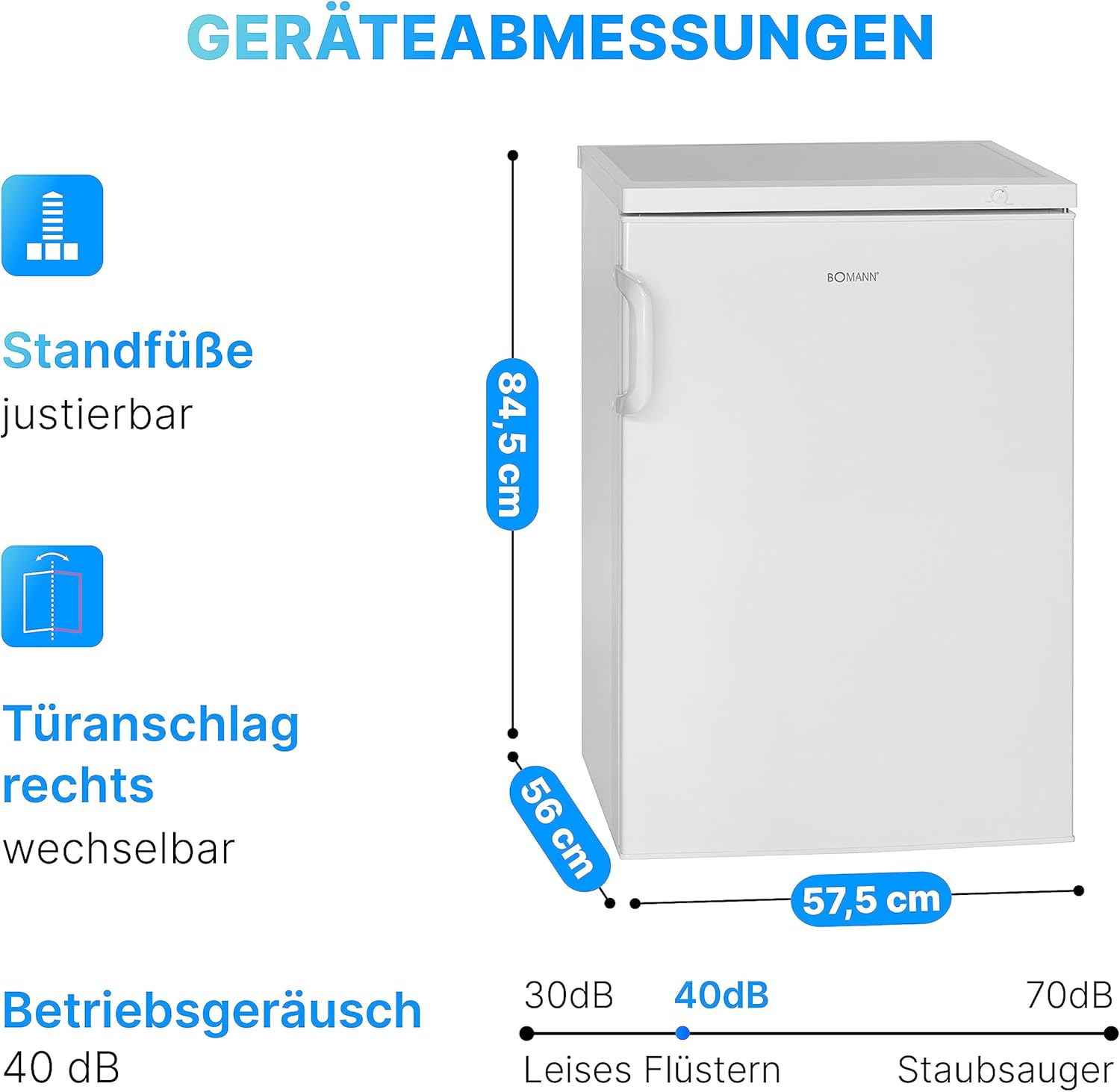 Bomann® Gefrierschrank 85L | Energieklasse D | Temperaturbereich ≤ -18°C | 3 Schubladen | wechselbarer Türanschlag | Gefrierschrank klein | Tiefkühlschrank | Freezer Tiefkühlschrank | GS 2196.1 weiß