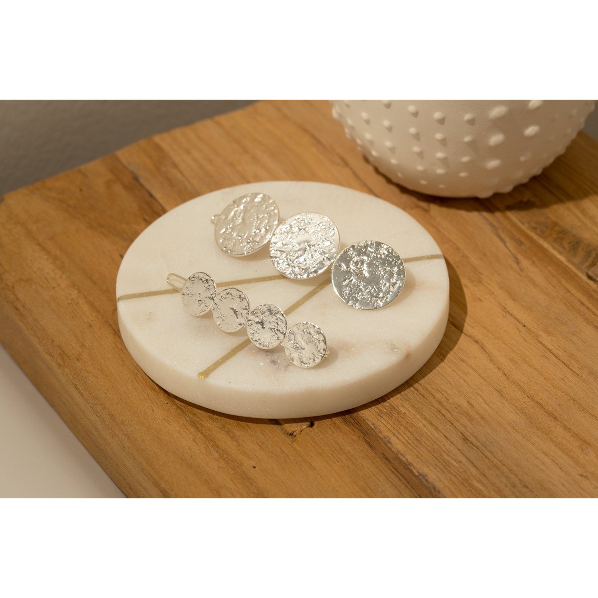 barrette ronds martelés plaqué argent - HESTIA