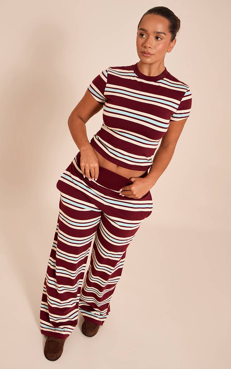 Rouge Bordeaux T-shirt Long À Rayures Shape