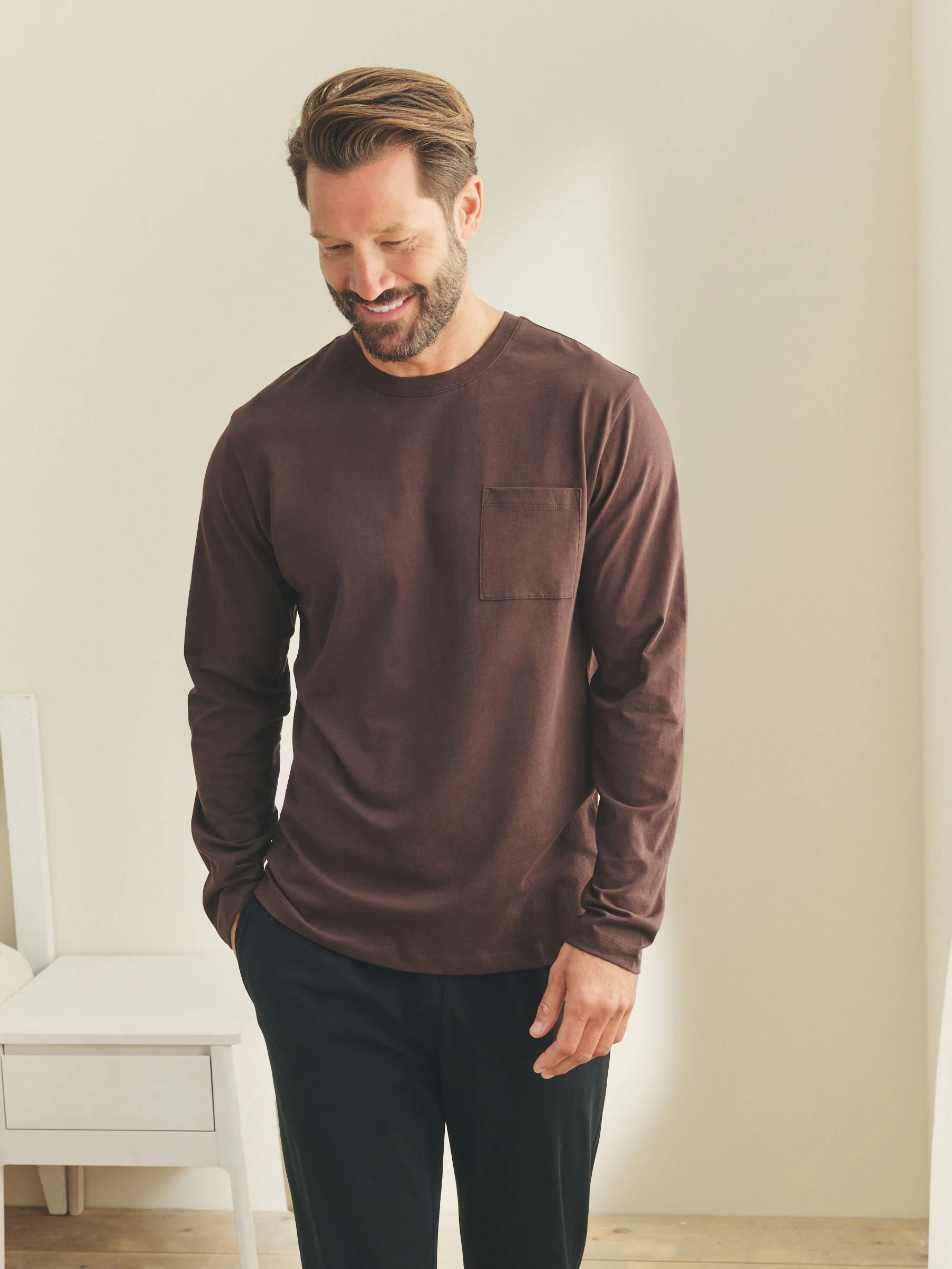 Chocoladebruin/zwart - Jersey pyjamaset met lange mouwen