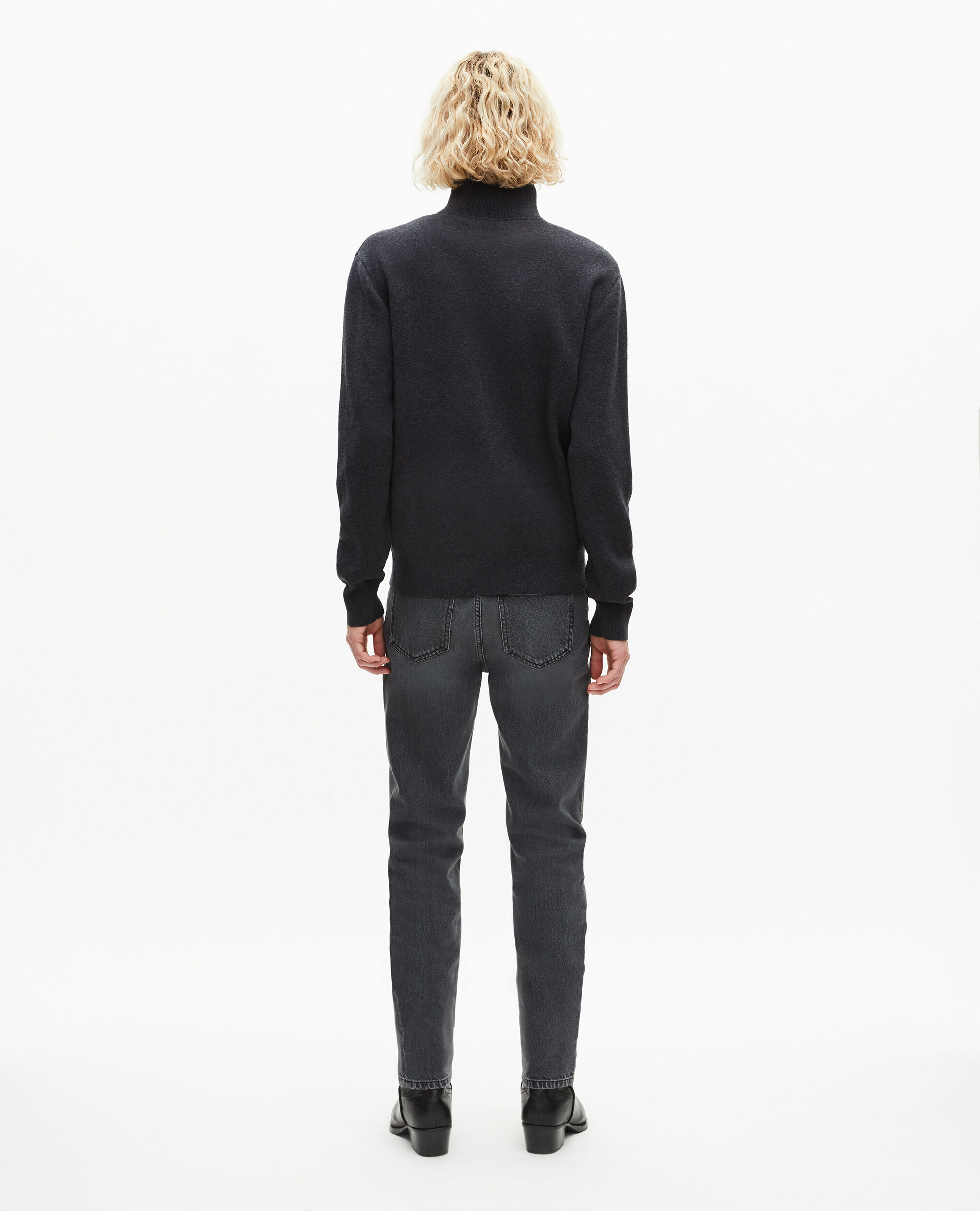 Cardigan en laine double face à zip gris