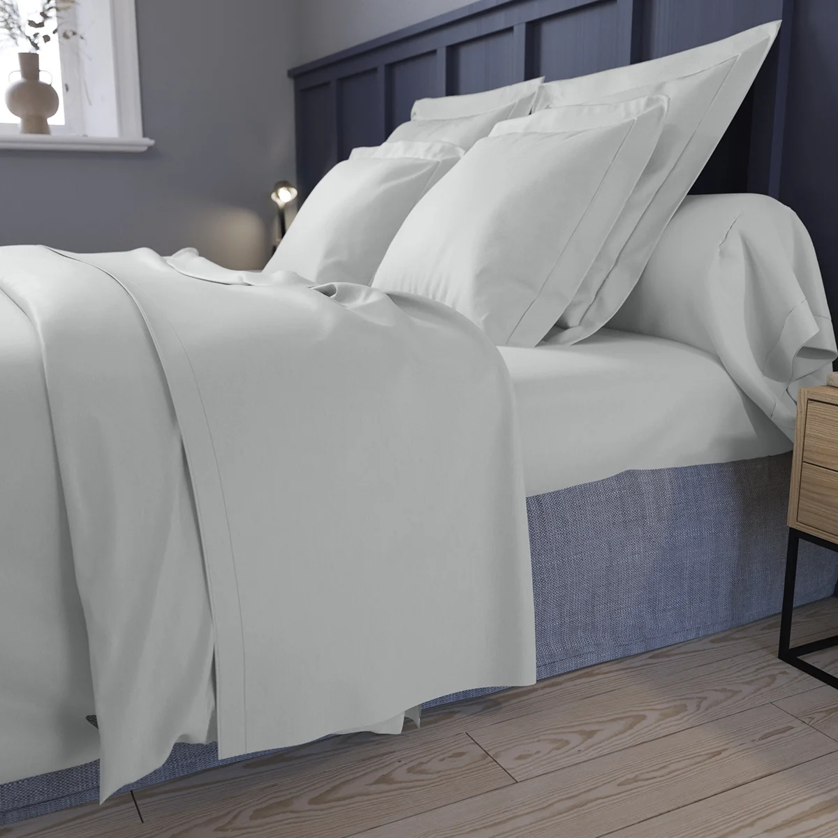 Drap housse Partition Satin de coton Coloris Acier
