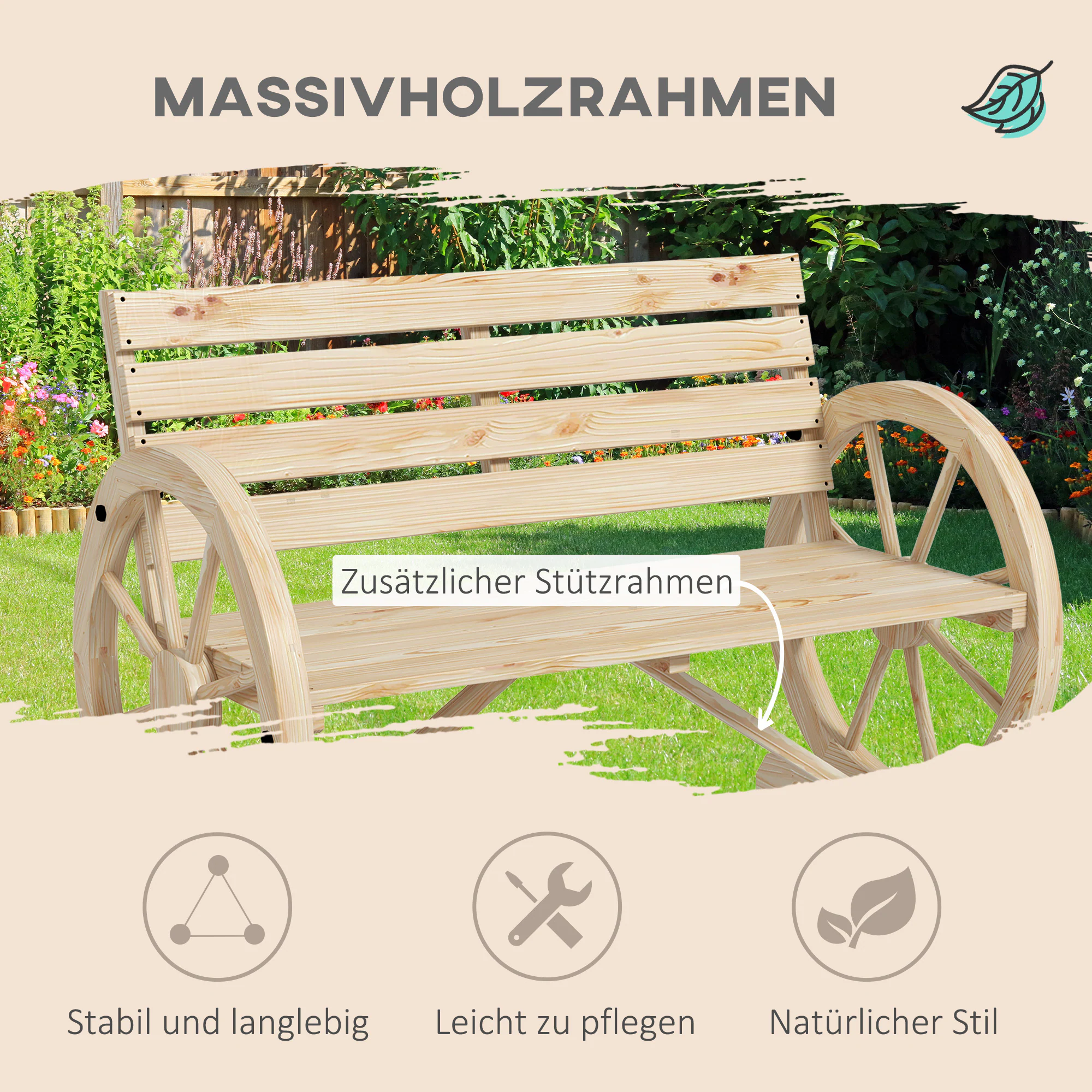 Outsunny Gartenbank mit Holzrahmen braun L105,5 x B56 x H79 cm