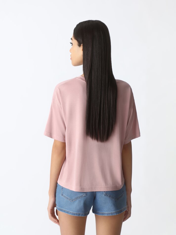 Camiseta de manga curta e modelagem solta - Rosa