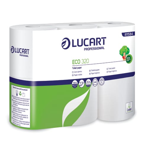 Papier toilette petit rouleau blanc 2 plis 320 feuilles 9,8 x 11,3 cm certifié Ecolabel Lucart