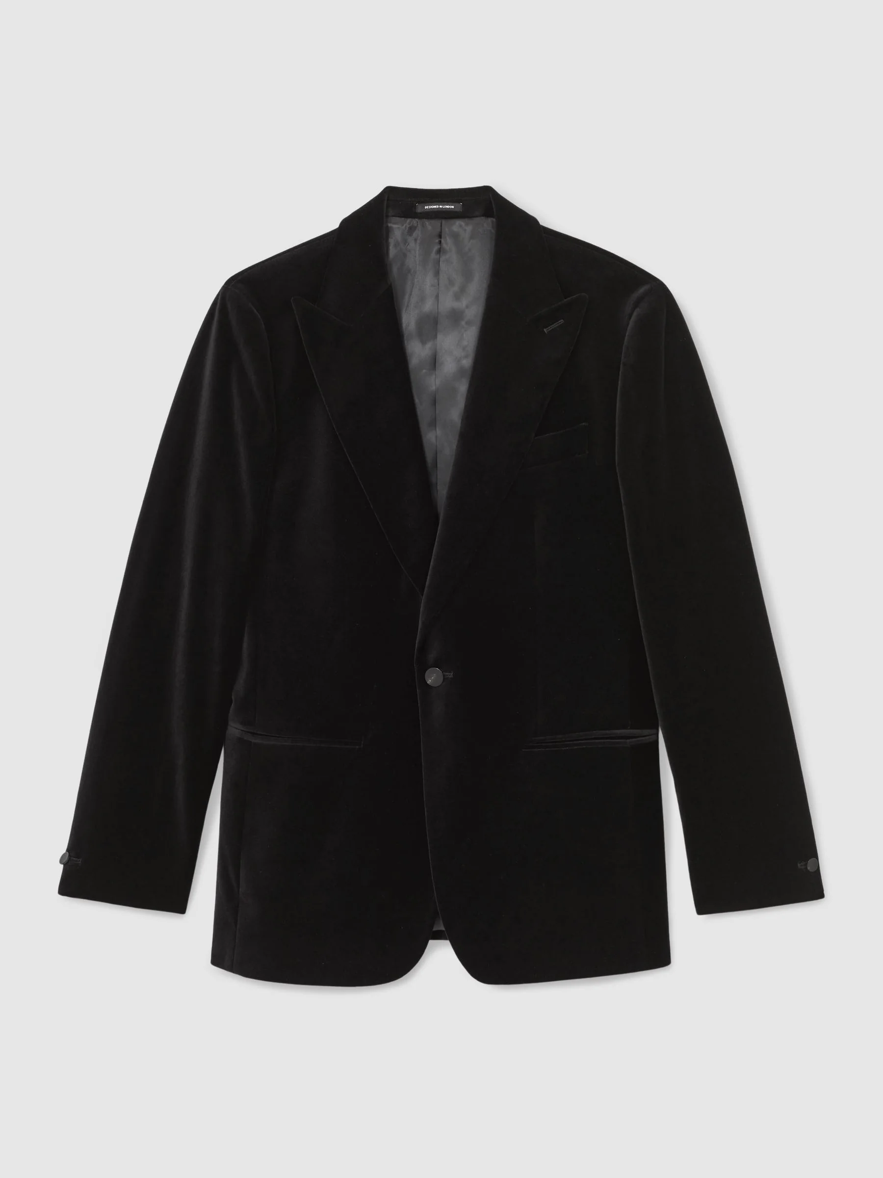 Zwart - Reiss Apsara Tailored Single-Breasted Velvet Blazer Slim-Fit