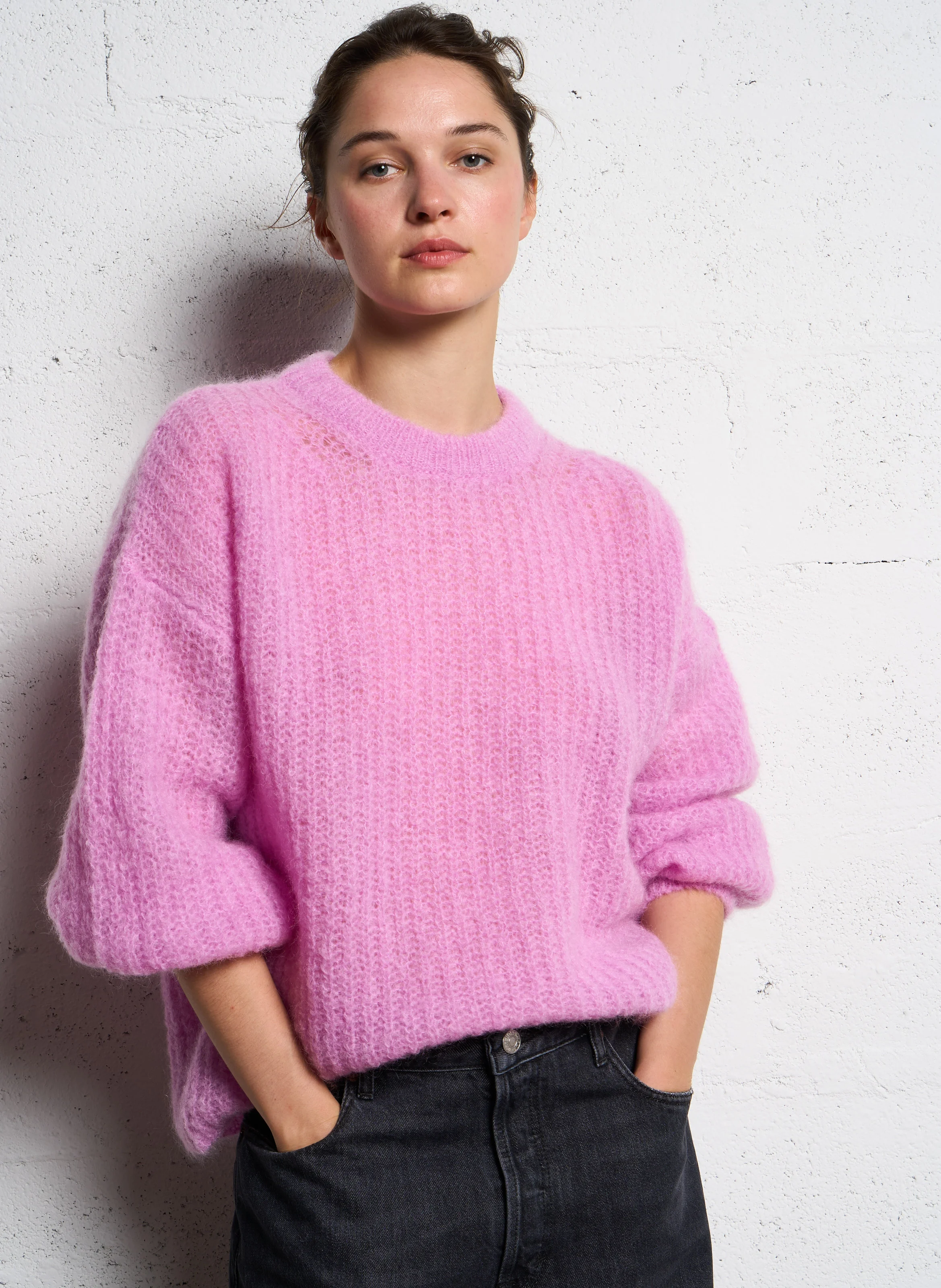 BURMA - Pull col rond oversize en laine mélangée | Rose