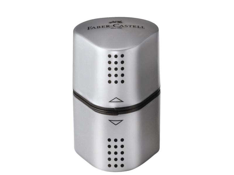 Faber-Castell Spitzer Grip 2001 Dreifach Manuell, Silber Mit Behälter aus Kunststoff