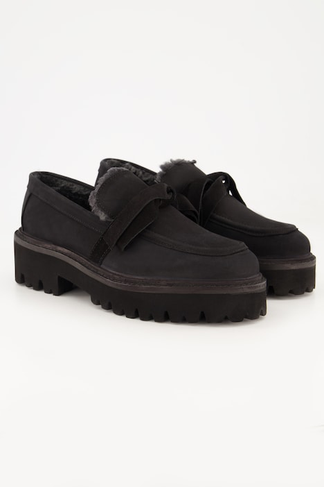 Loafer, Veloursleder, Teddy-Futter, Schleife, Weite H