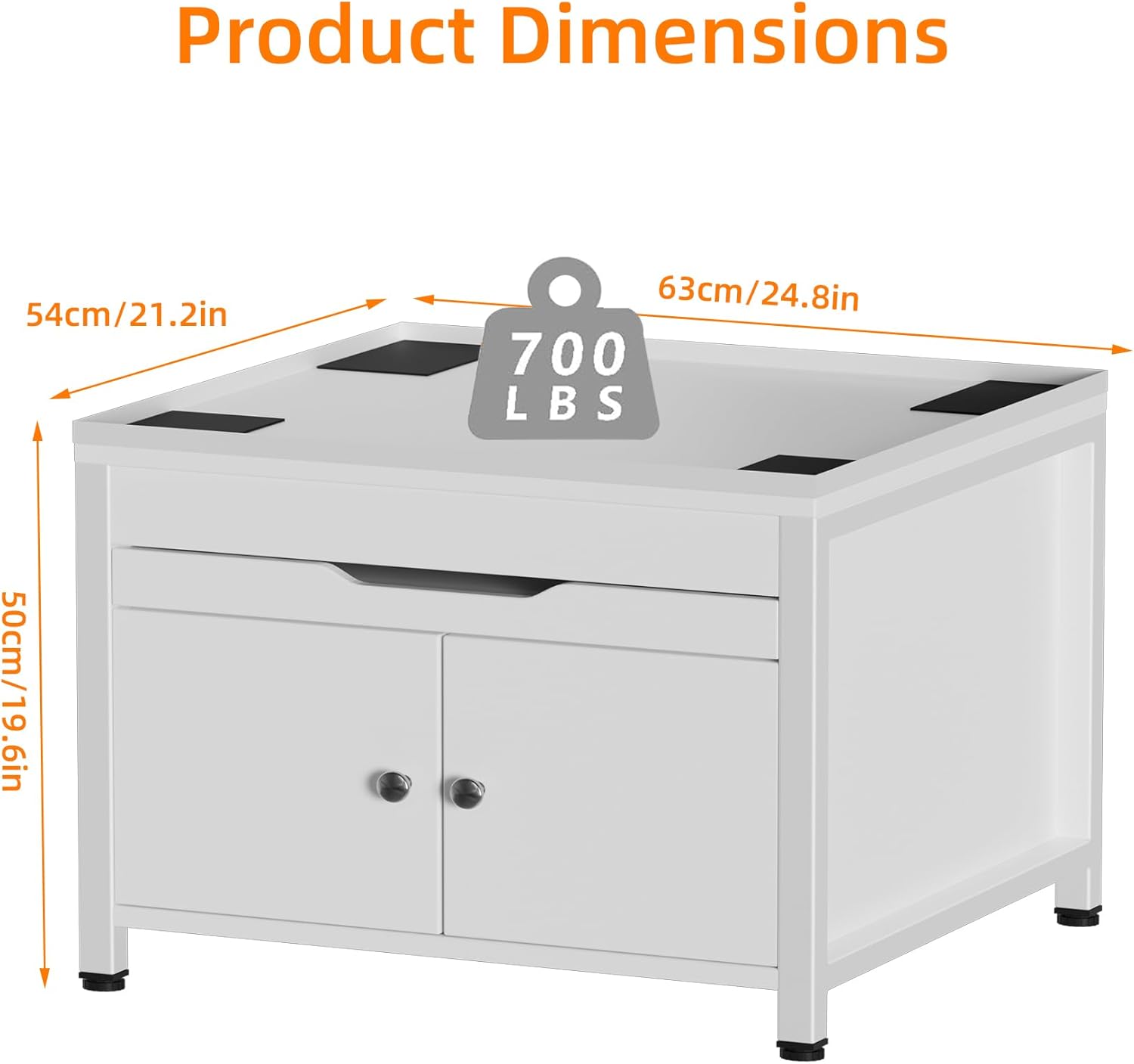 Waschmaschinenuntergestelle,Hochbelastbarer Untergestell für Waschmaschine und Trockner mit Ausziehregal&Verstecktem Stauraum,Ablaufwanne+Schlauch,Aus Robustem Metall&MDF,700 lbs Tragkraft,63*54*50cm
