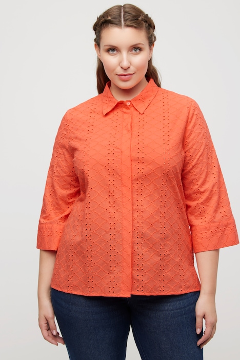 Hemdbluse, Lochstickerei, Hemdkragen, 3/4-Arm