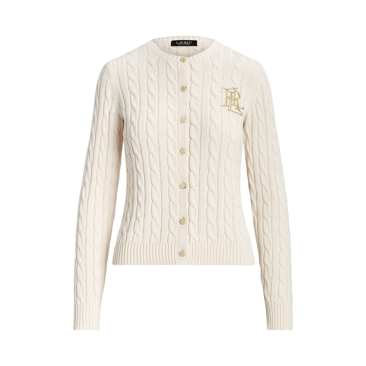 LAUREN RALPH LAUREN<br>Cardigã com tranças, gola redonda e fechamento por botões RALHAN