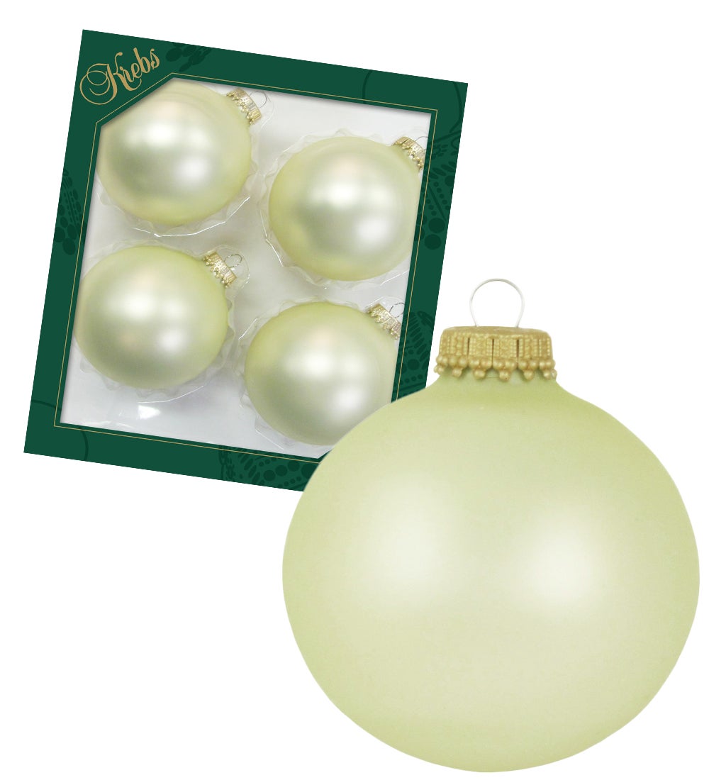 Satijnen ivoorkleurige glazen ballen van 8 cm, effen (4), 4 stuks, kerstballen, kerstversieringen, kerstversieringen