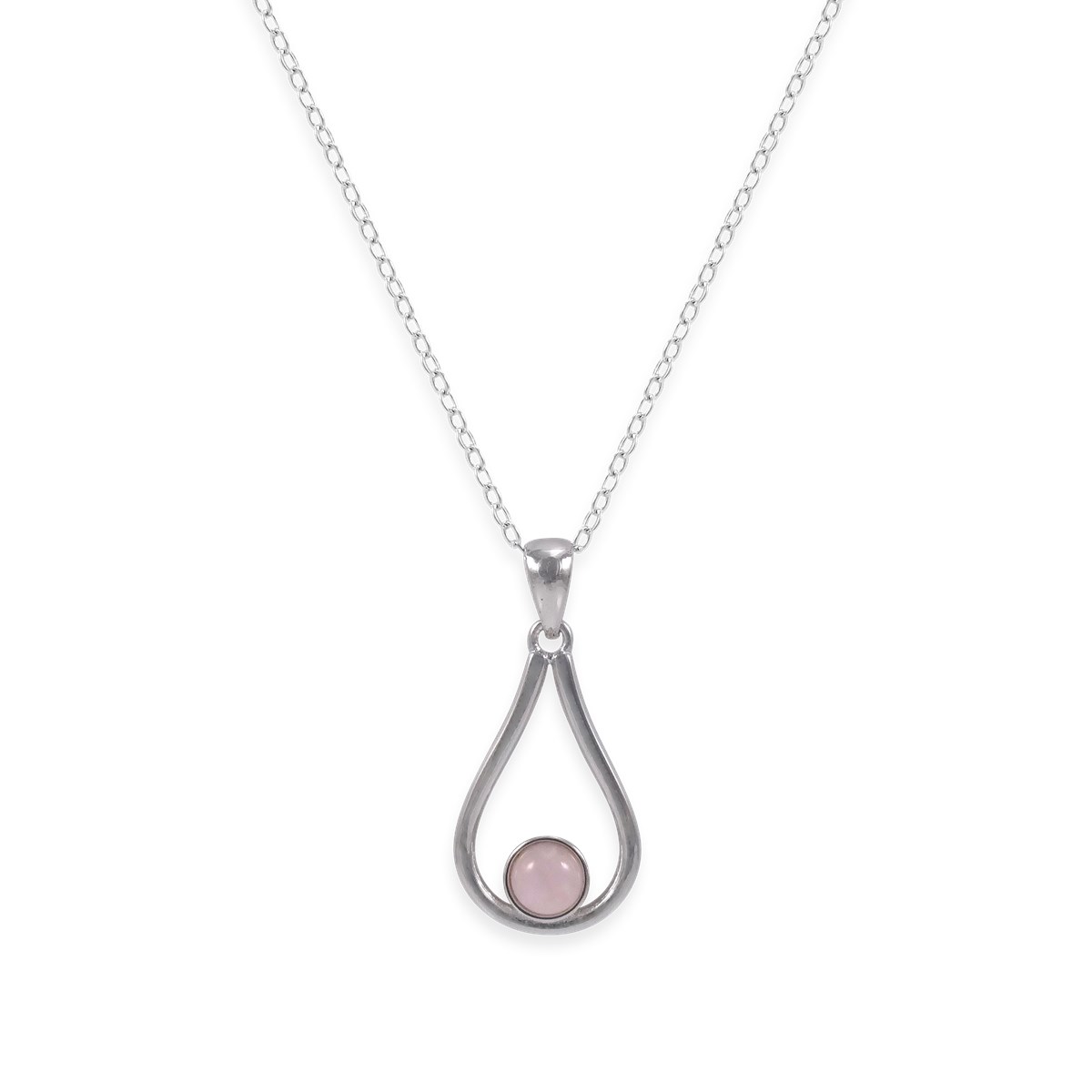 Collier en argent 925 rhodié avec pierre rose