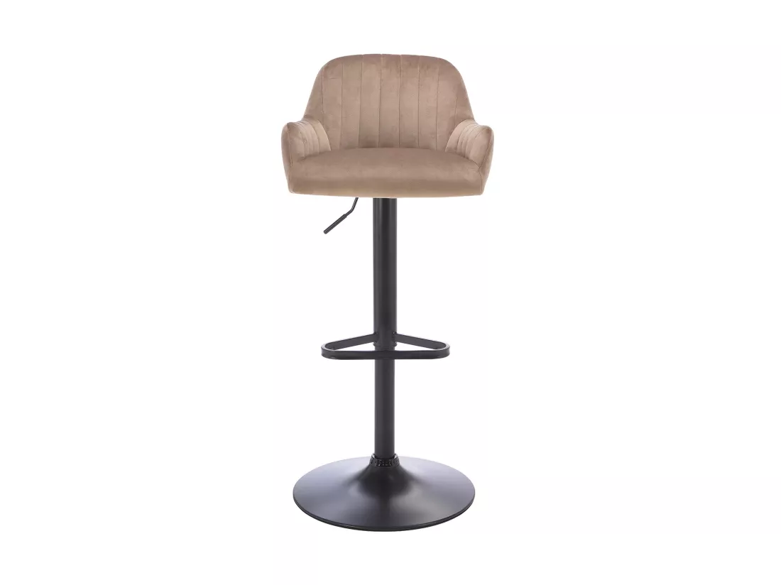 Lot de 2 tabourets de bar en velours et métal noir - Hauteur réglable - Beige - ELEANA
