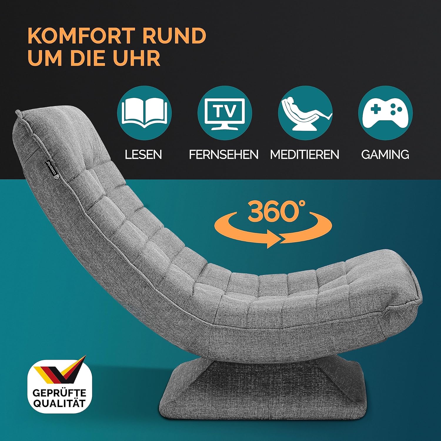 Casaria® Sessel verstellbare Rückenlehne 360° Drehbar Klappbar 150kg Belastbarkeit 60x105x87cm Gepolstert Wohnzimmer Gaming Relax Boden Lounge Sessel Grau