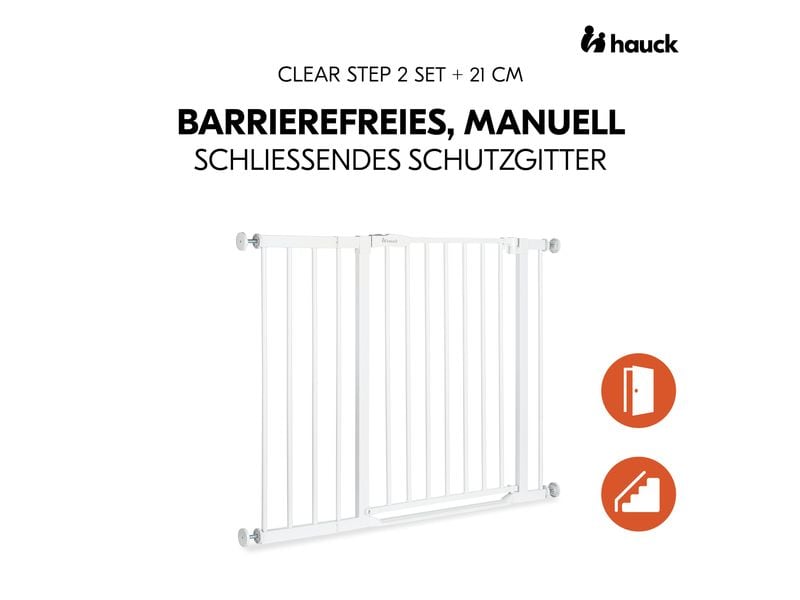 Hauck Türschutzgitter Clear Step 2  21 cm Weiss Barrierefreies, manuell schliessendes Tür- und Treppenschutzgitter-Set