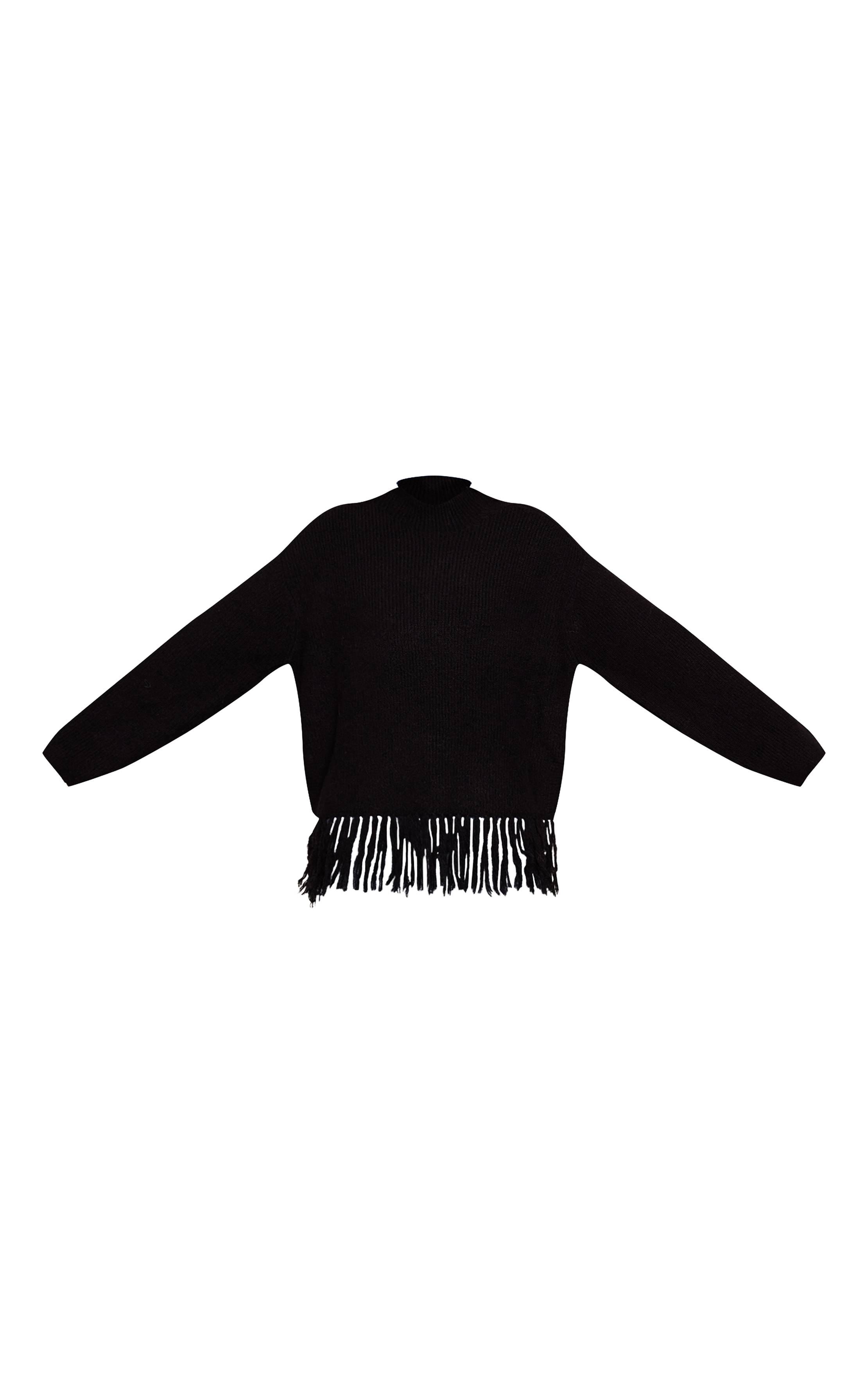 Noir Synthétiquell Oversize Col Rond À Franges