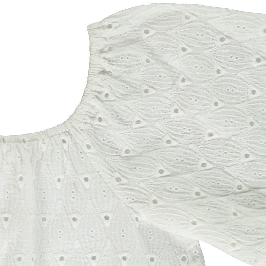 Top en broderie anglaise avec dos croisé pour fille - Blanc