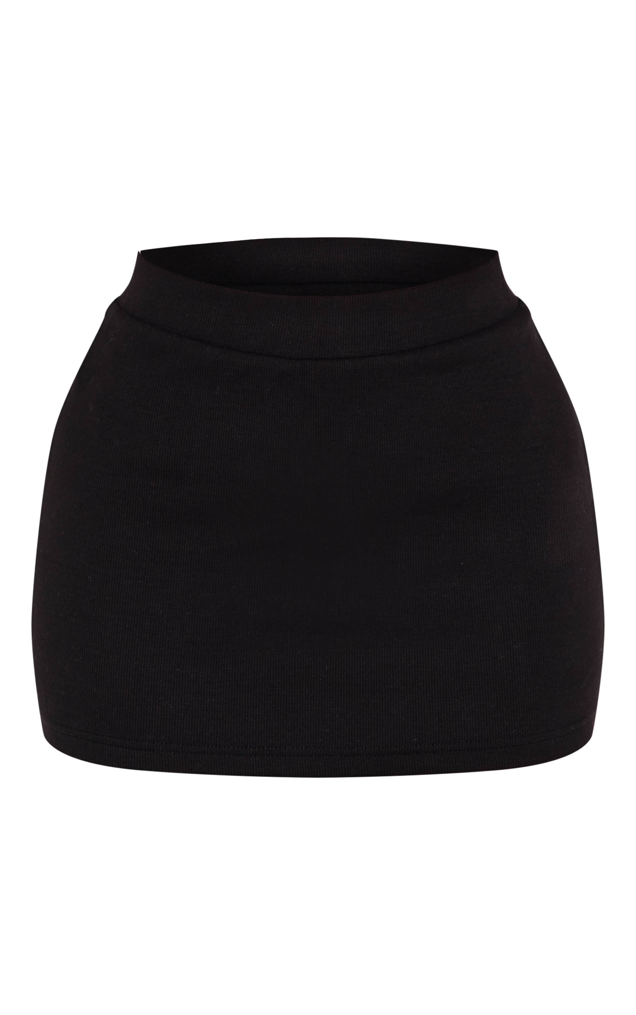 Noir Mini-jupe Côtelée Taille Haute Petite