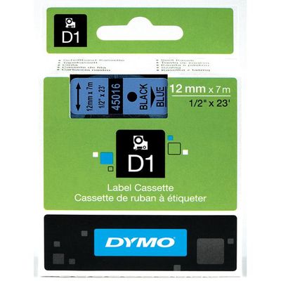 Dymo D1 - Ruban d'étiquettes auto-adhésives - 1 rouleau (12 mm x 7 m) - fond bleu écriture noire