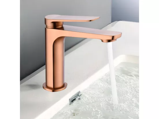 Robinet Mitigeur de Lavabo anti-calcaire Bec Bas Or Rose Cuivré IMEX NAPOLES BDN047-1ORC