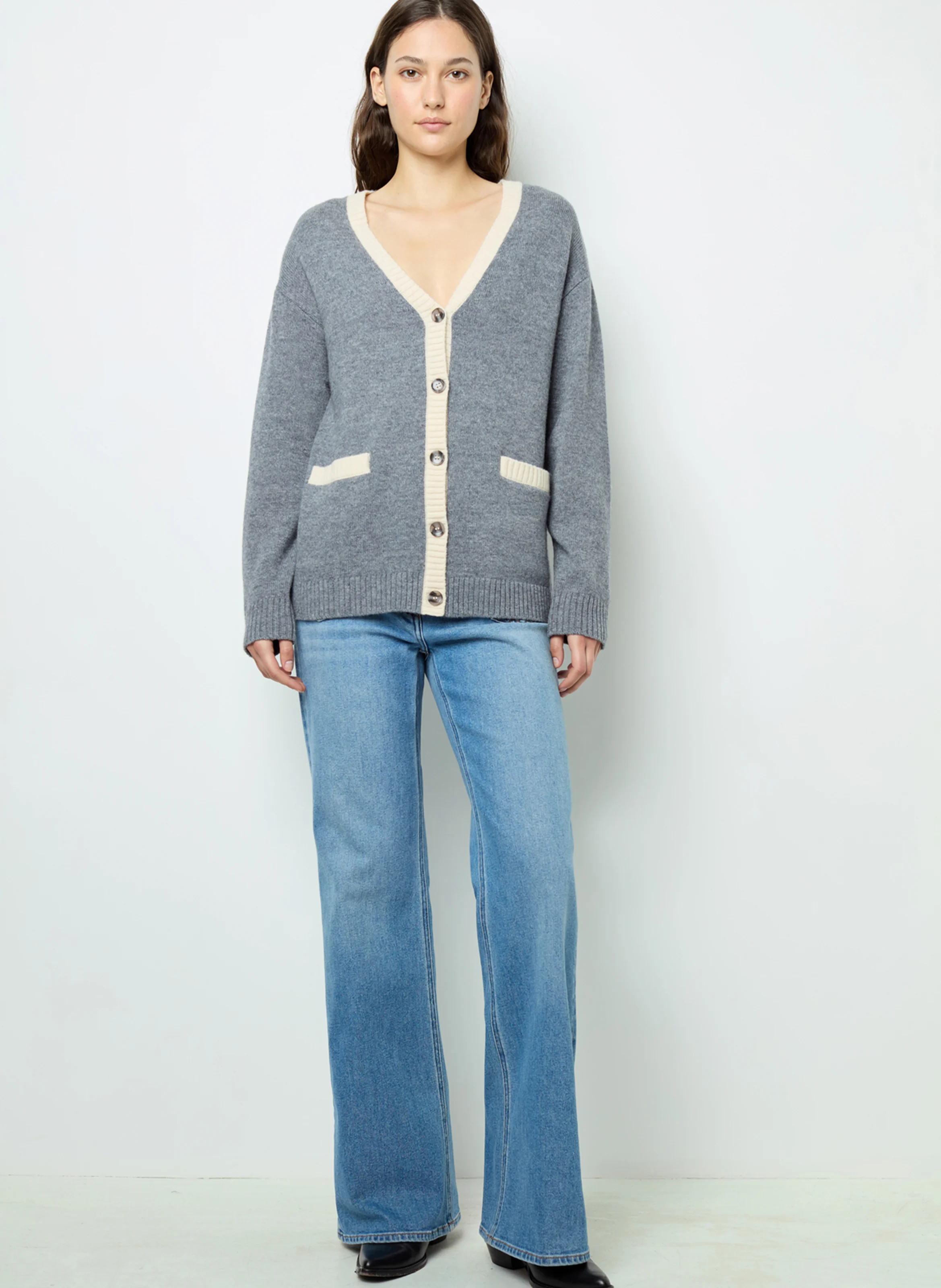 JANNICE - Gilet bicolore en laine | Gris