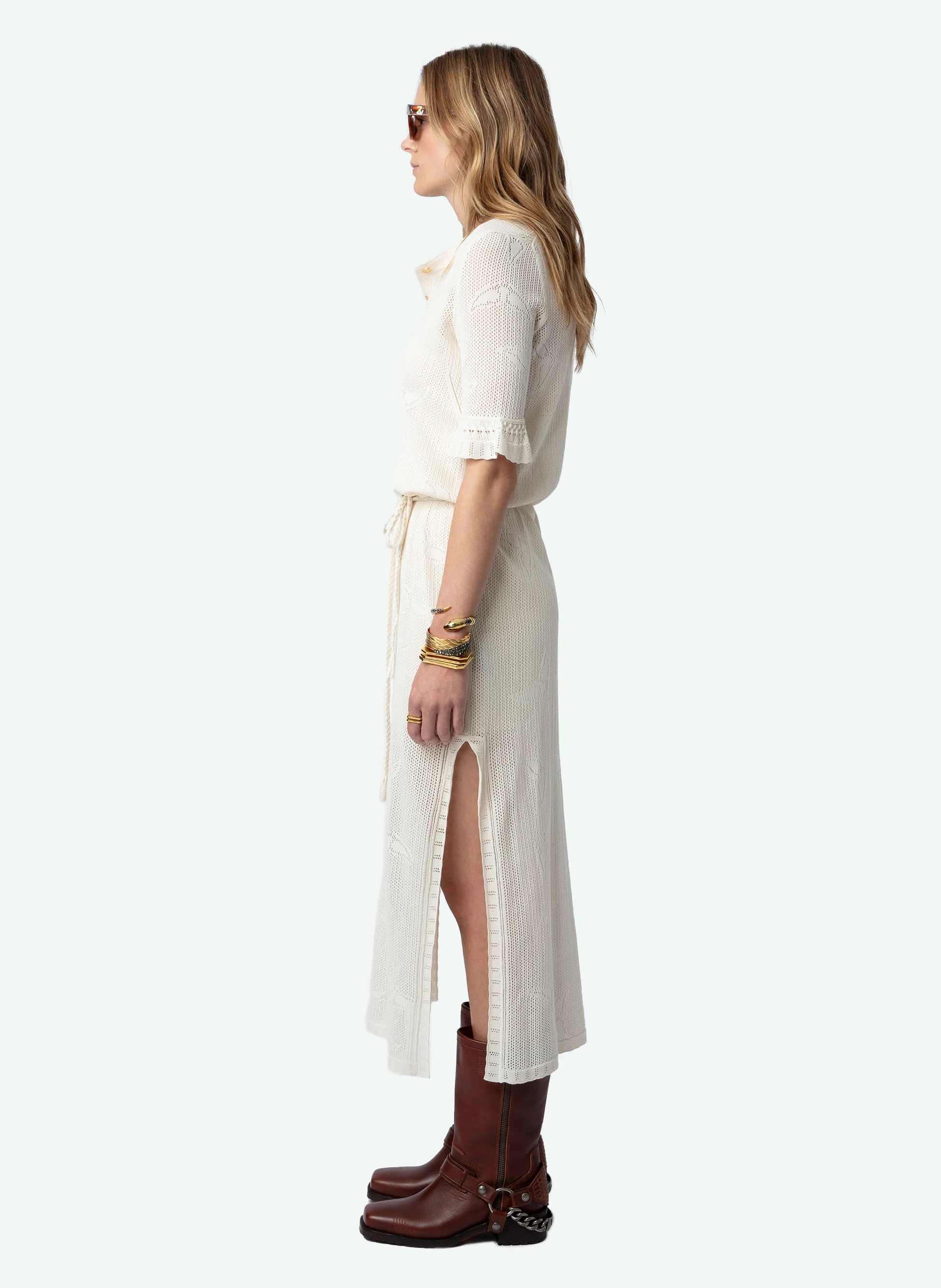 SALMY - Robe longue en maille pointelle de coton bio | Blanc