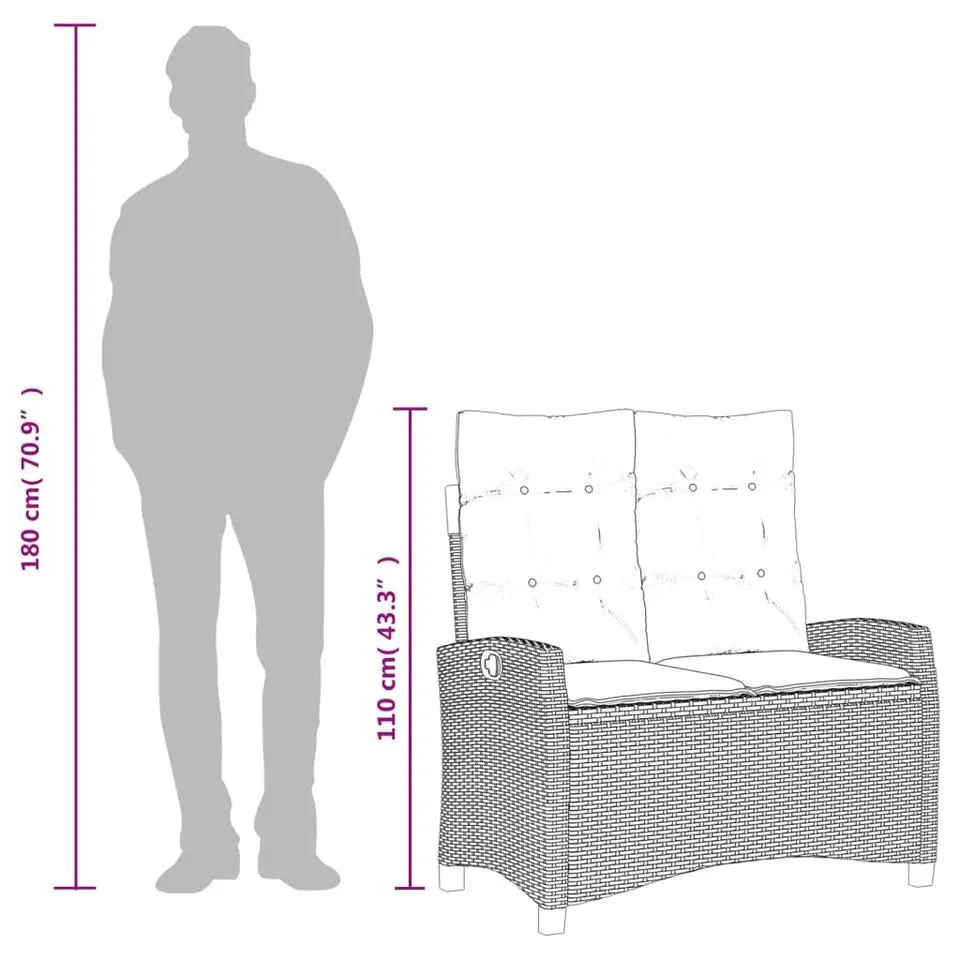 vidaXL - Verstelbare loungebank met kussens - Grijs - Poly rattan - 105x66x93 cm