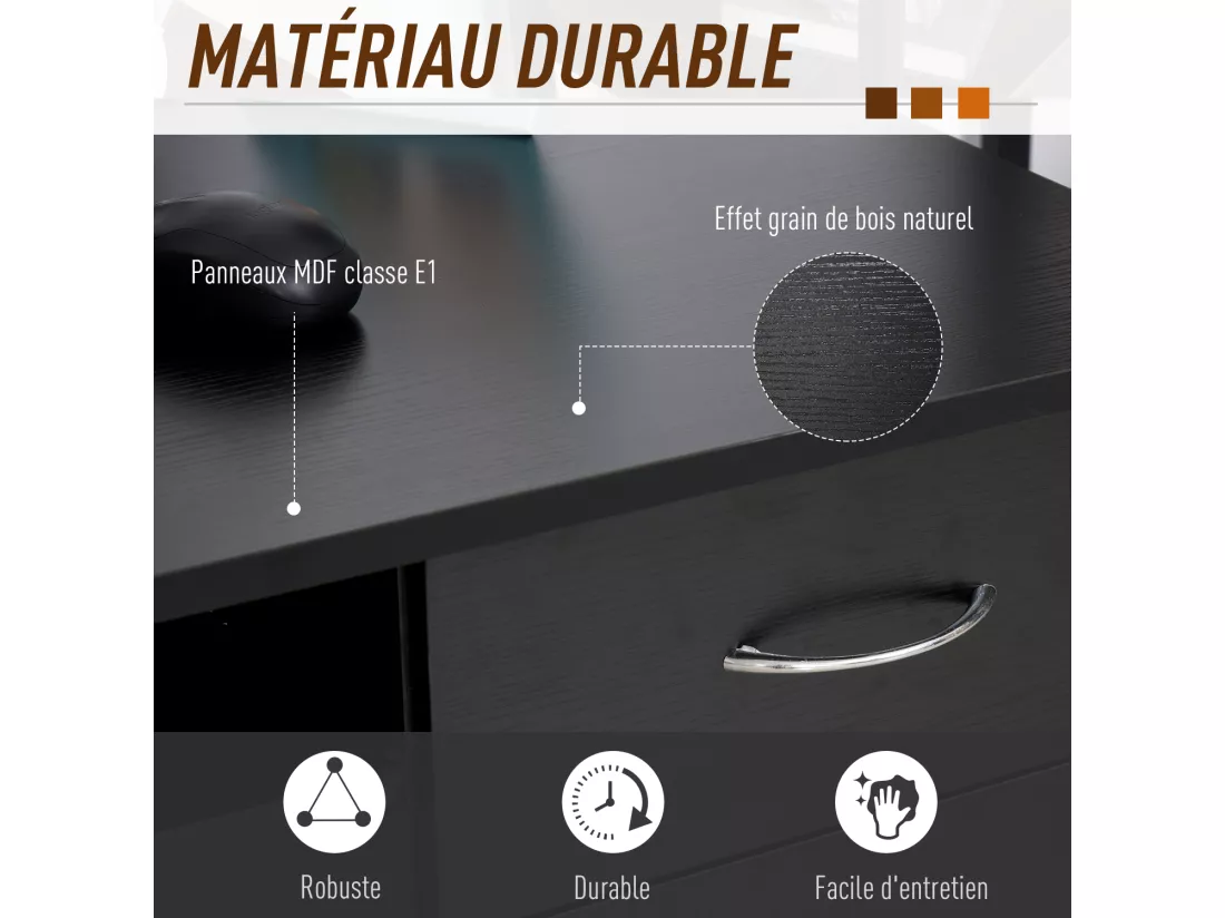 Bureau informatique multimédia multi-rangements avec étagère tiroir tablette clavier MDF 120 x 60 x 74 cm noir