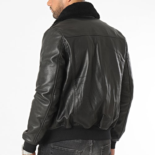 Veste Cuir Col Mouton LC2412 Noir