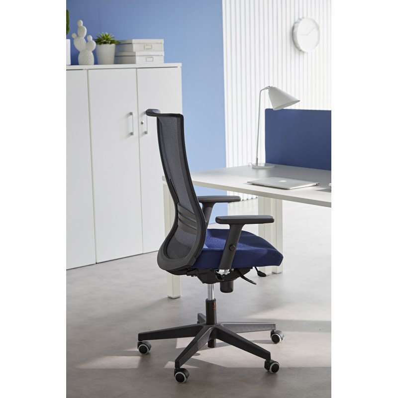 Chaise de bureau August tissu et maille - mécanisme Synchrone + réglage profondeur d’assise -  support lombaire - pieds noir