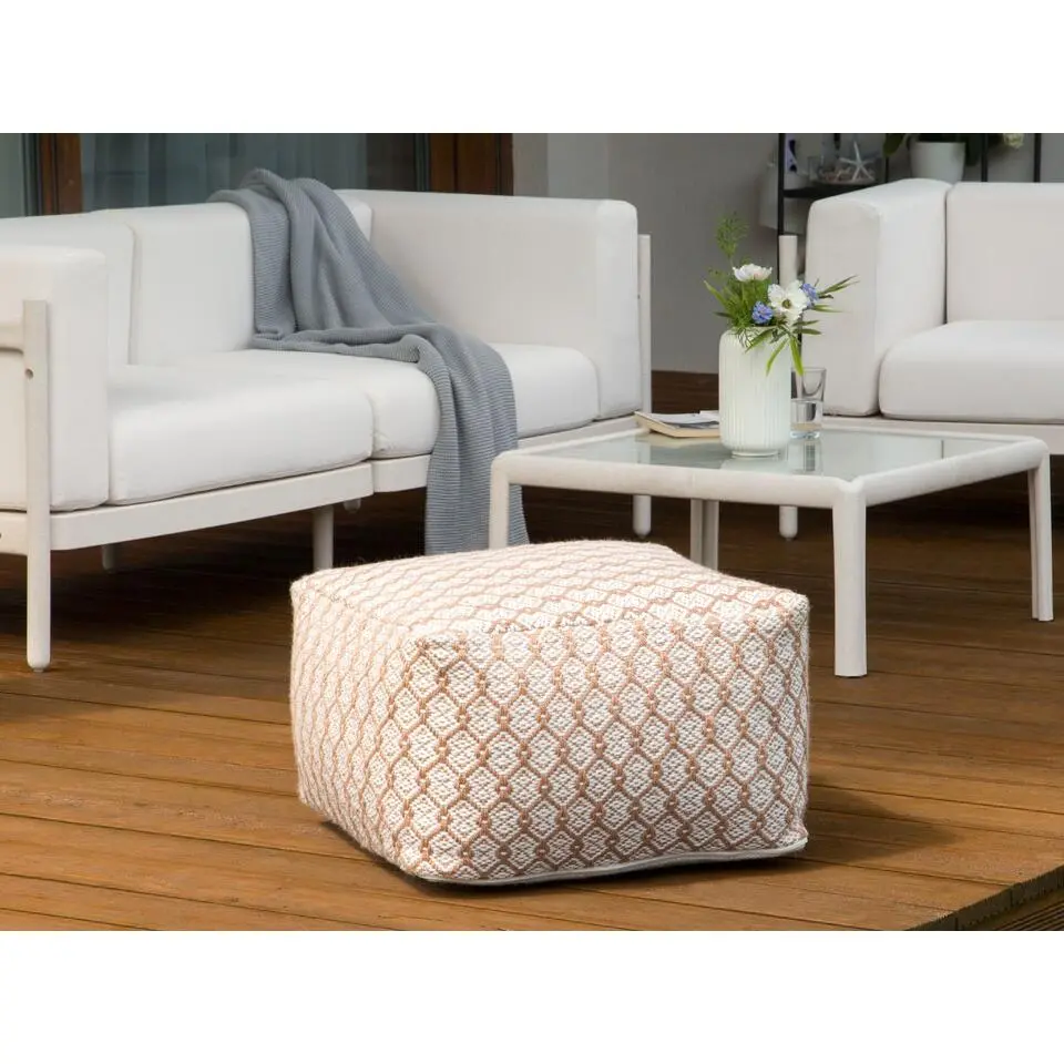 SHORAN - Buitenpoef - Beige/Wit - 50 x 50 x 30 cm - Synthetisch
