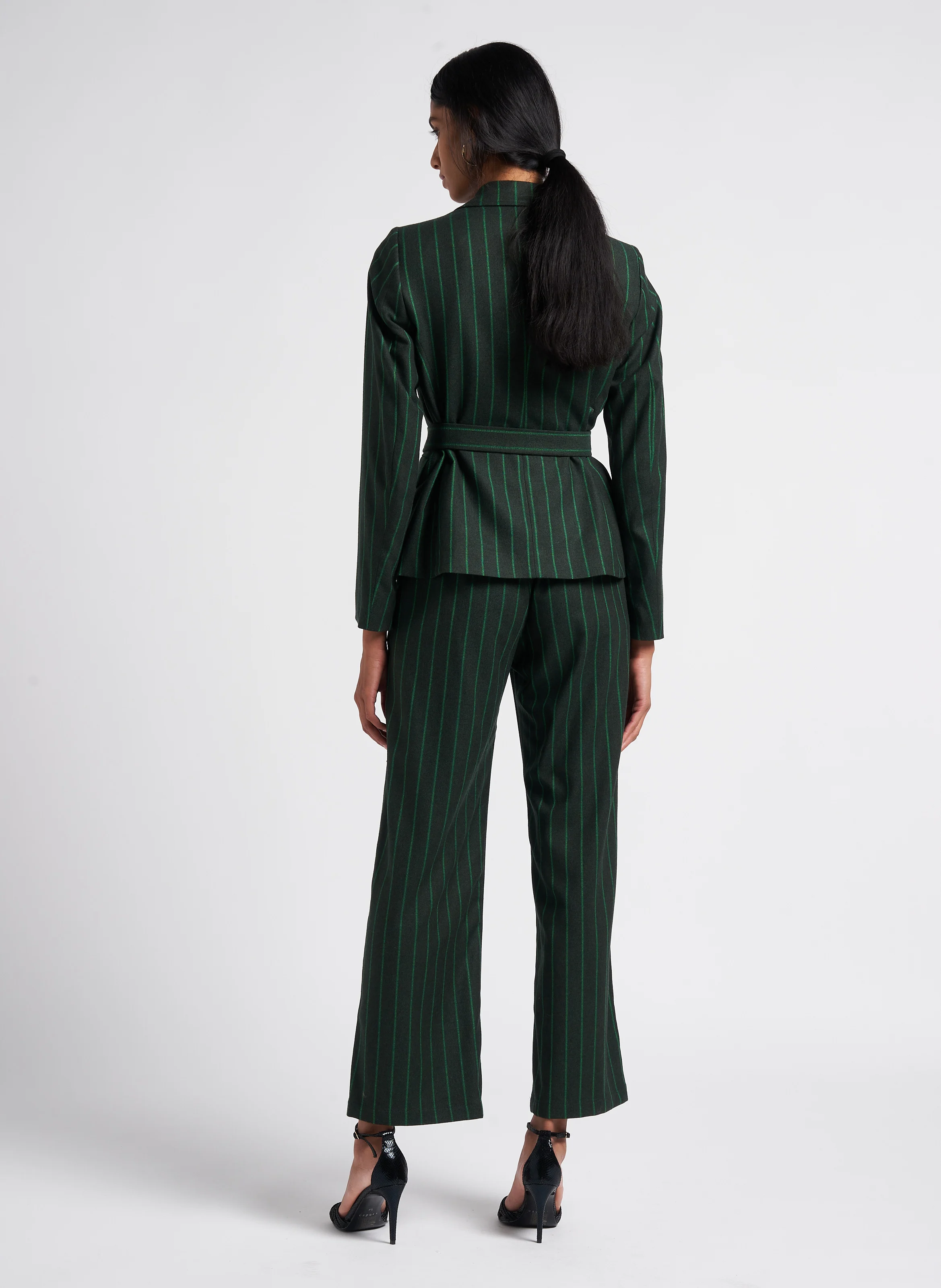 VANIO - Veste ajustée col tailleur à rayures | Vert