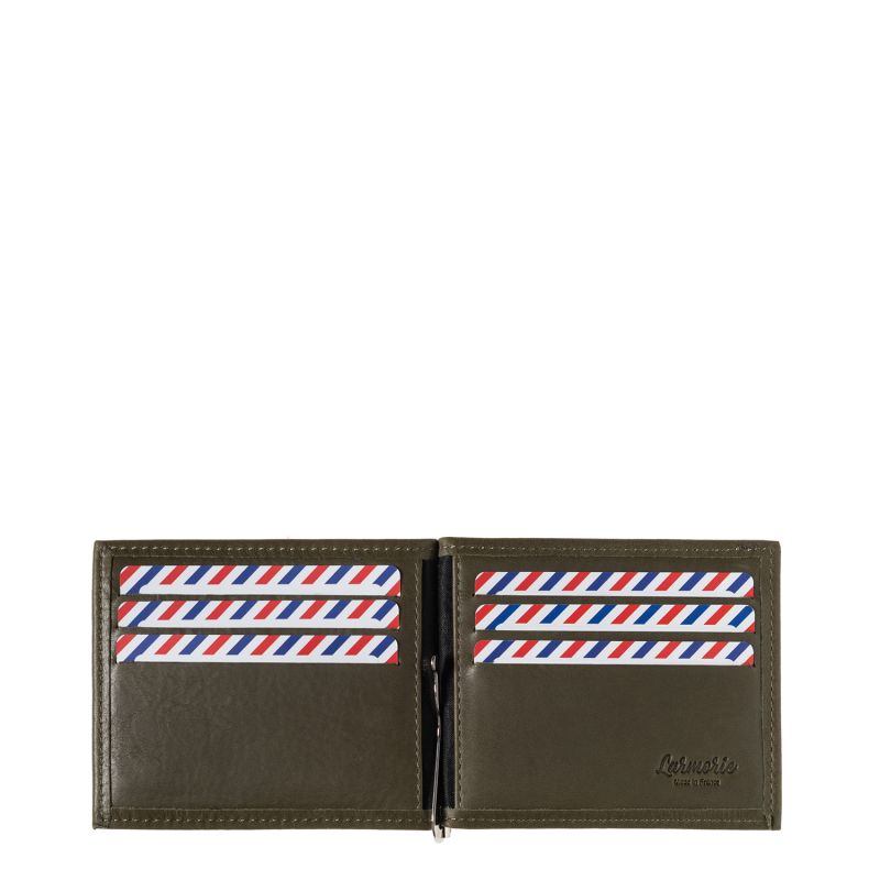 Portefeuille italien Hector avec pince à billets en cuir Vintage Bois vert
