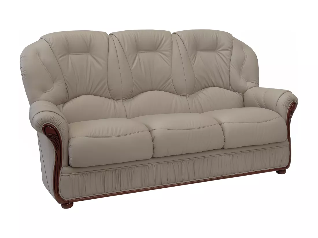 Canapé 3 places et fauteuil 100% cuir de buffle taupe DAPHNE