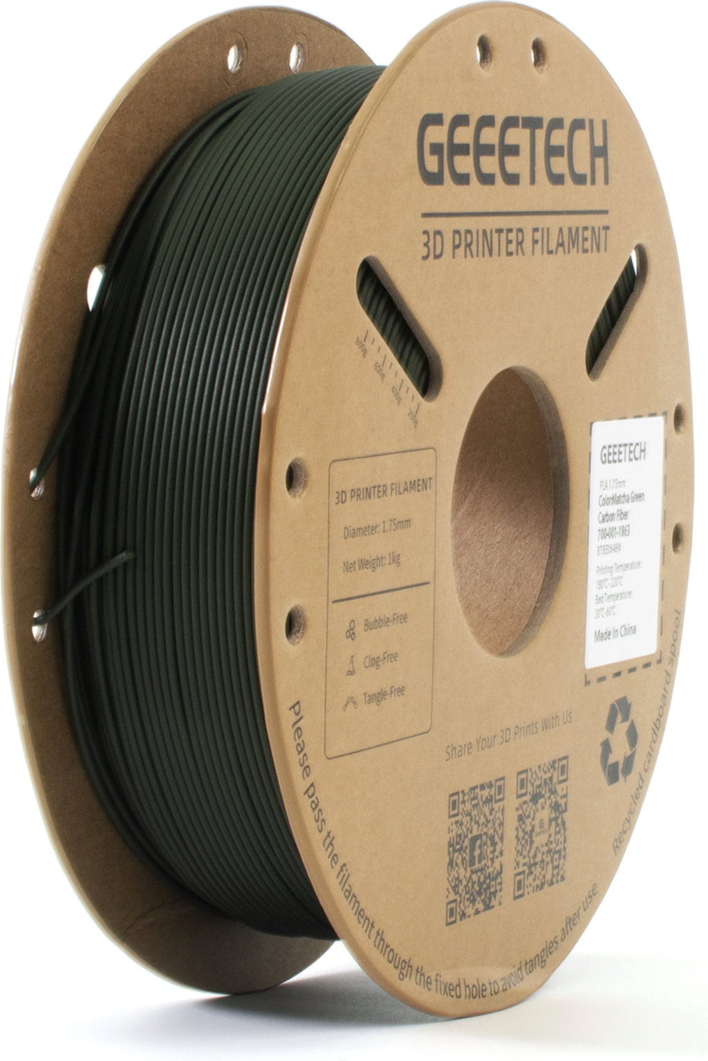 GEEETECH  PLA Matcha Green Carbon Fiber, 1,75 mm / 1000 g    Mit Kohlefasern verstärktes PLA Filament in Matcha Green