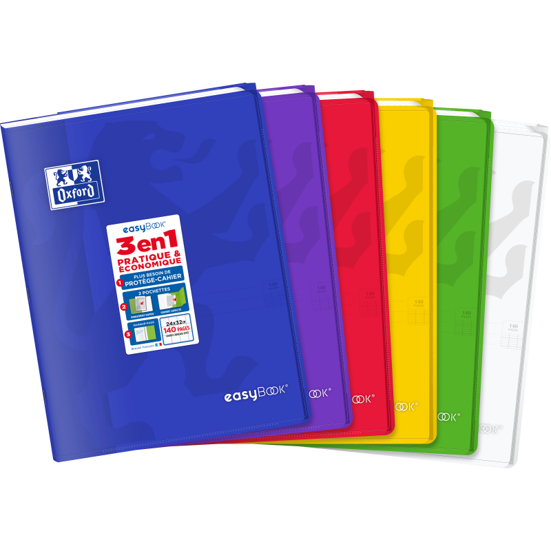 Cahier Oxford Easybook Agrafe 240X320 140P Optik P. Seyes Polypro Assorti