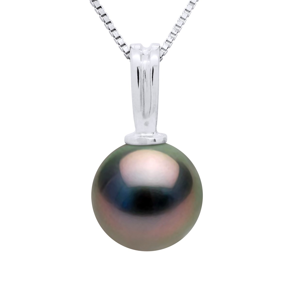 Pendentif Bélière Large Perle de Tahiti Ronde 10-11 mm Or Blanc