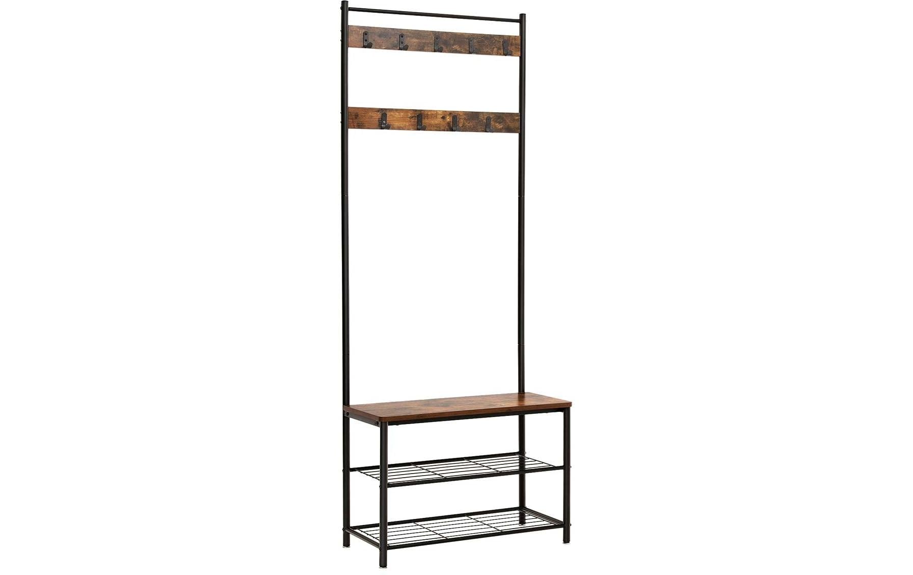 Garderobe mit Schuhablagen 175 cm, Braun/SchwarzKleiderständer mit Sitzbank