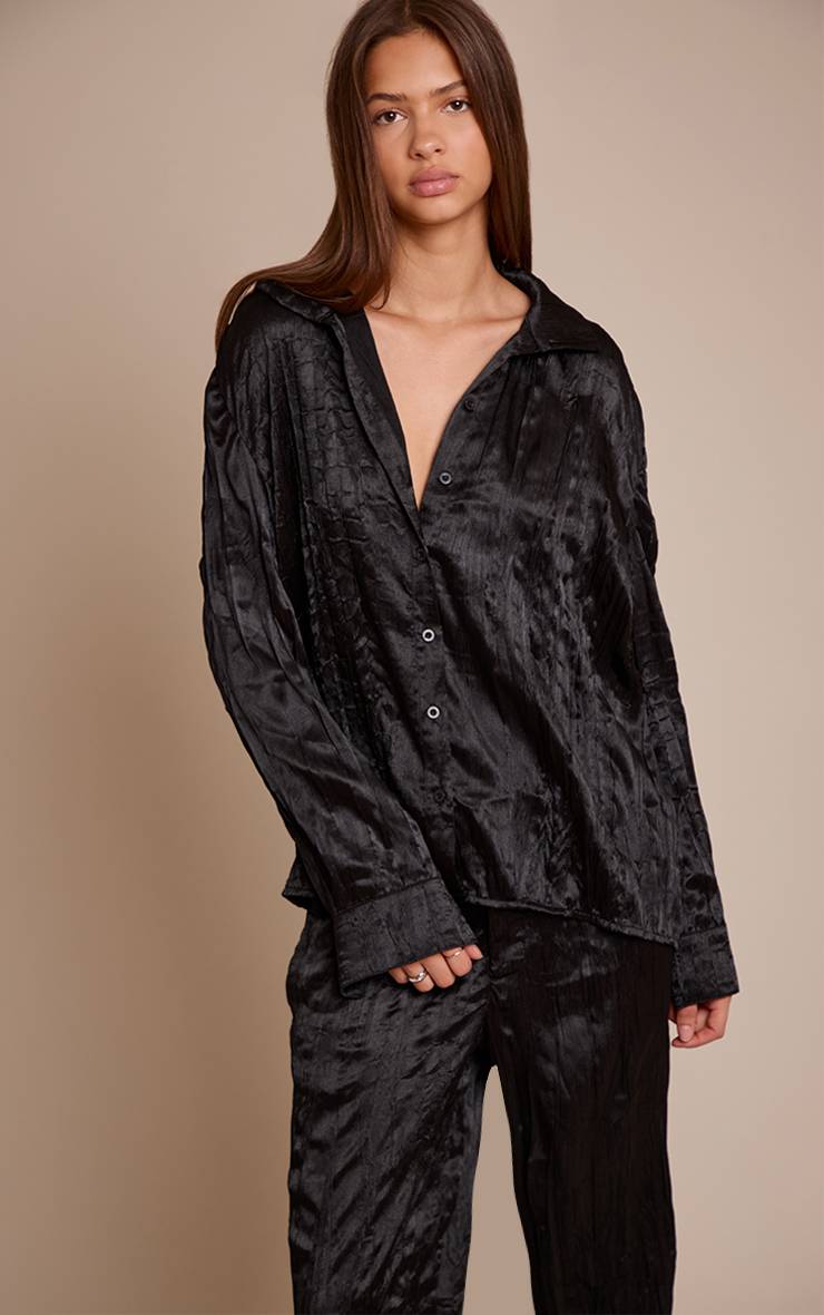 Noir Chemise Oversize En Satin Texturé