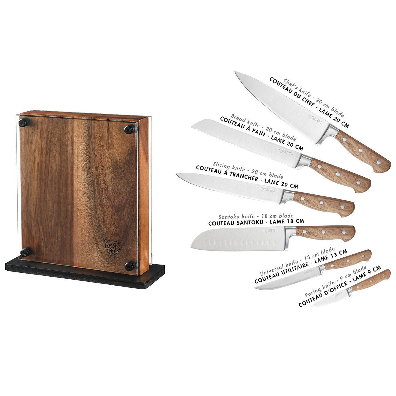 Bjorn Bloc avec couteaux de cuisine Jakob Rauma bois mat - 7 pièces
