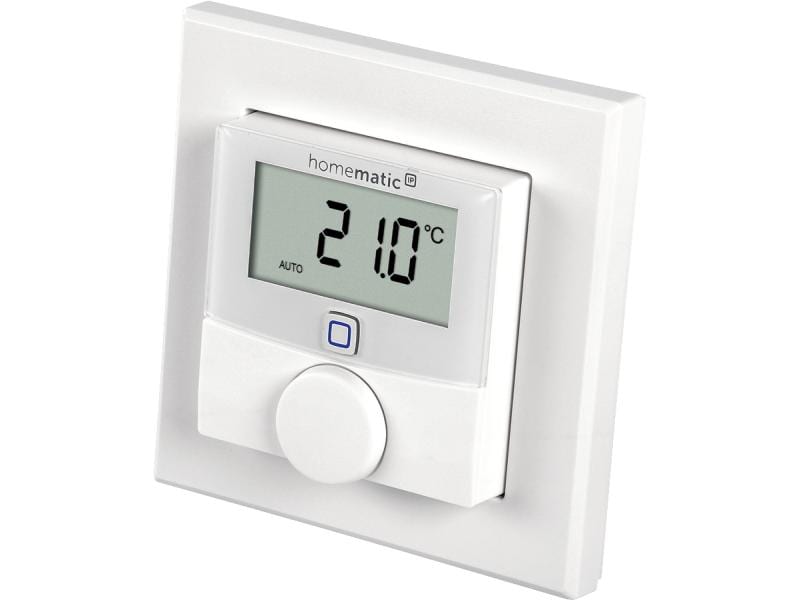 Homematic IP Smart Home Funk-Wandthermostat mit Luftfeuchti Smarter Raumthermostat mit Display – HmIP-WTH-1