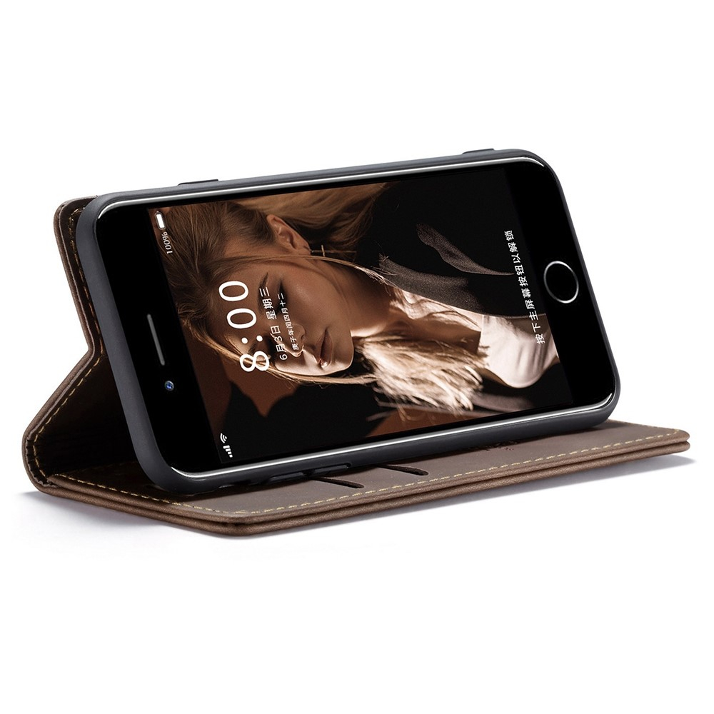 iPhone SE (2022/2020) / 8 / 7 / 6S Leder Tasche Flip Wallet Etui mit Kartenfächern - Dunkelbraun